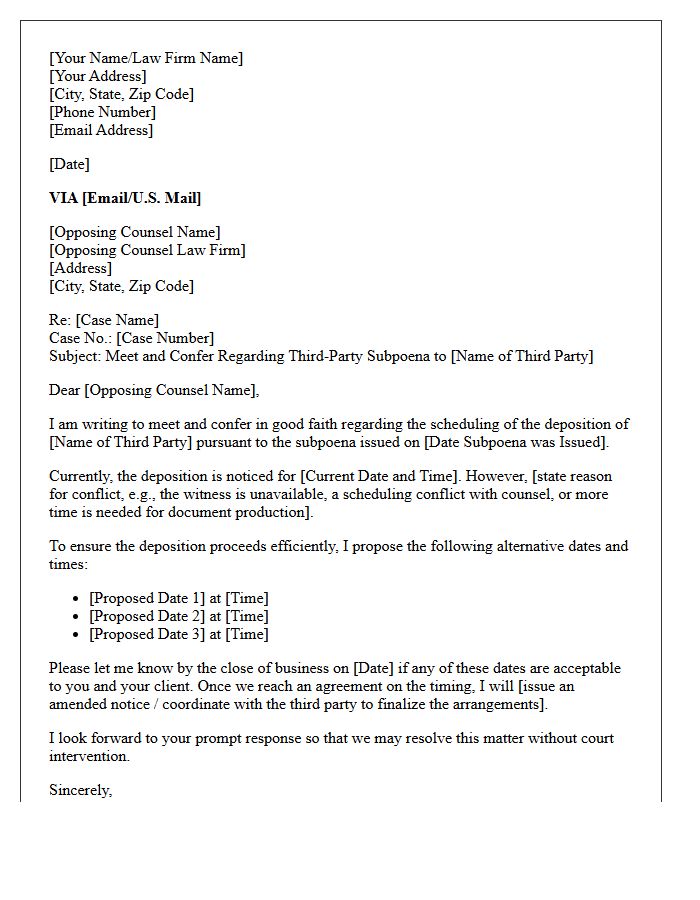 Meet and Confer Letter Regarding Deposition Scheduling for Third-Party Subpoena