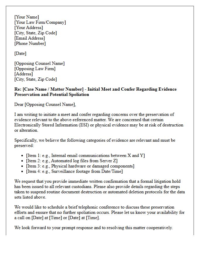 Initial Meet and Confer Letter Regarding Potential Spoliation Concerns