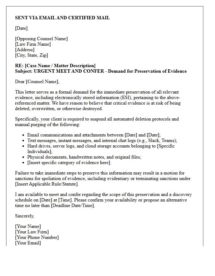 Urgent Meet and Confer Letter Demanding Preservation of Evidence