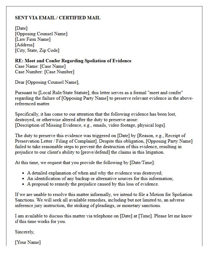 Pre-Motion Meet and Confer Letter Concerning Spoliation Sanctions