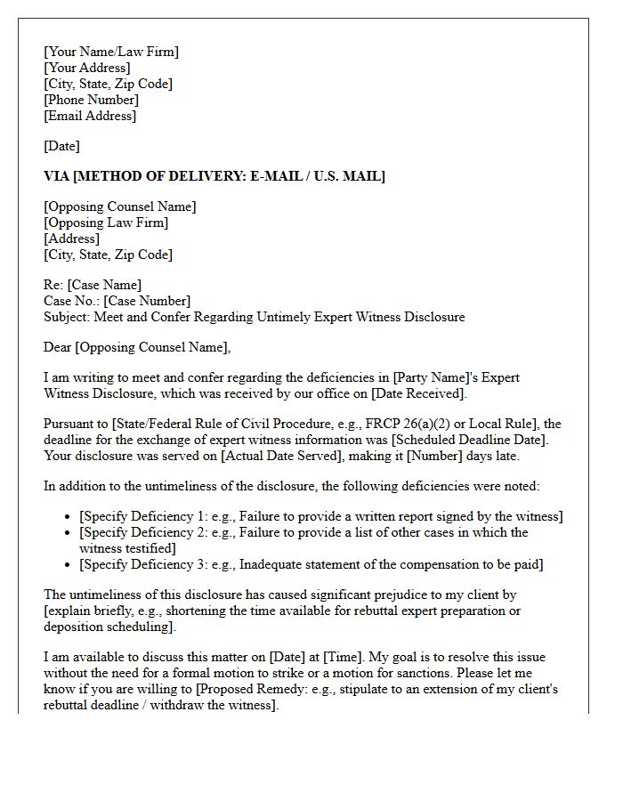 Meet and Confer Letter Regarding Untimely Expert Witness Disclosure Deficiencies