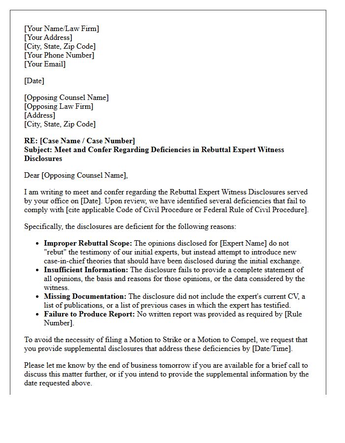 Meet and Confer Letter Regarding Rebuttal Expert Witness Disclosure Deficiencies