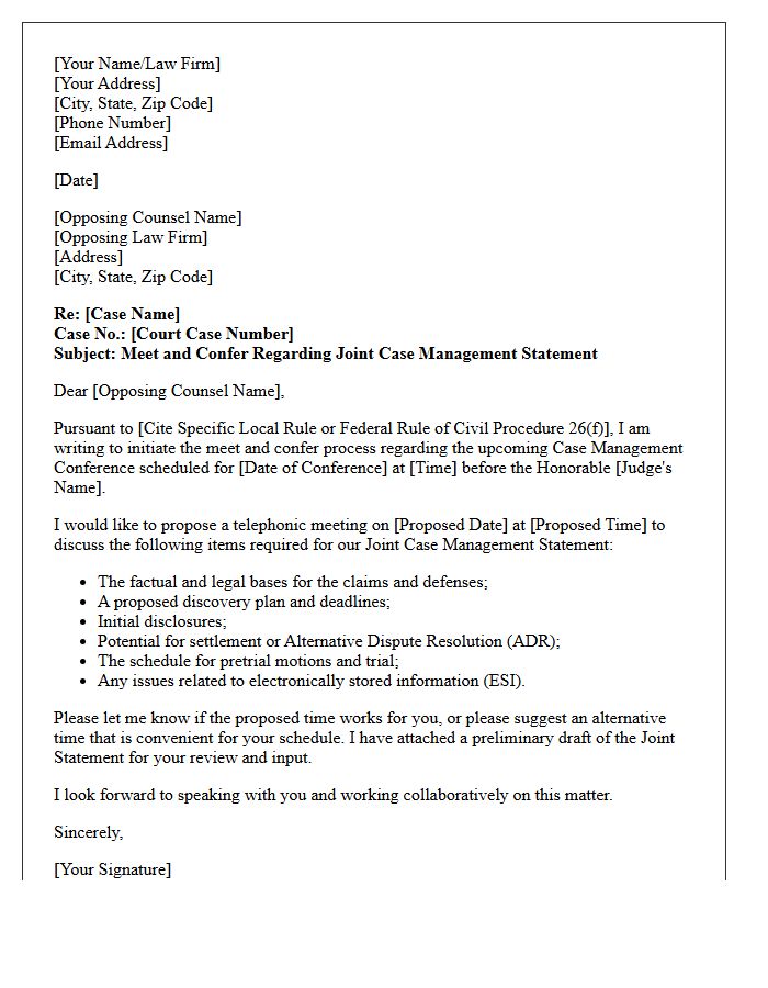 Initial Meet and Confer Letter Regarding Joint Case Management Conference Statement Scheduling