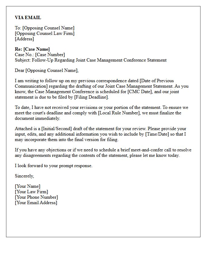 Follow-Up Meet and Confer Letter Regarding Joint Case Management Conference Statement Drafting