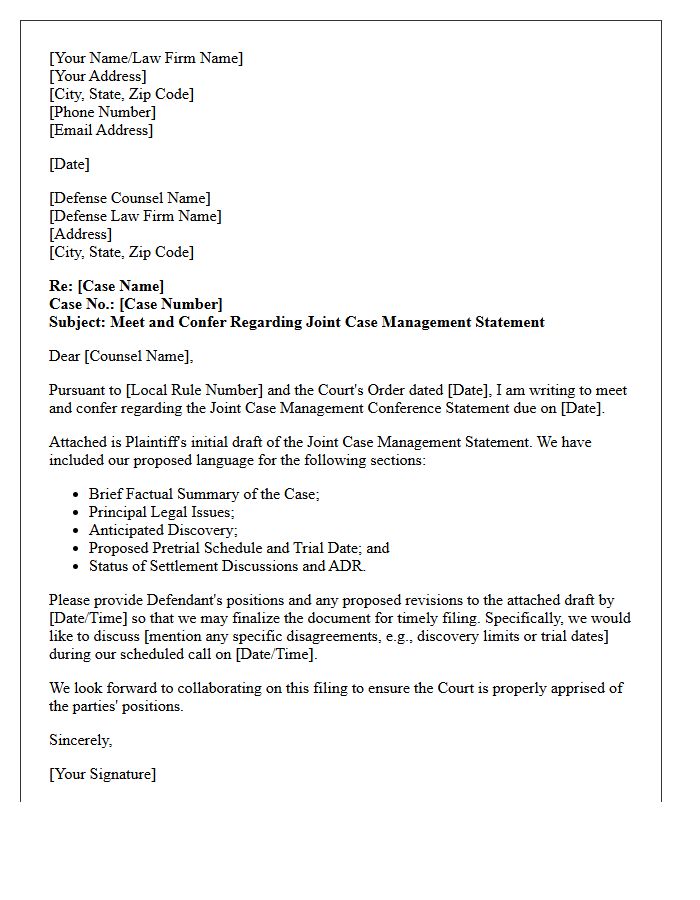 Plaintiff Position Meet and Confer Letter Regarding Joint Case Management Conference Statement
