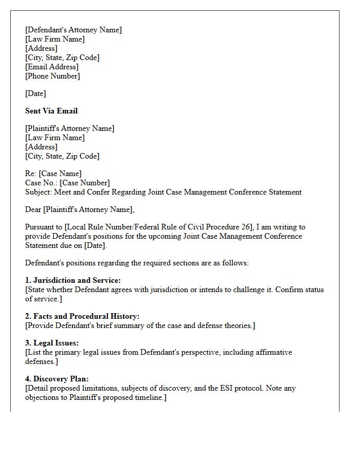 Defendant Position Meet and Confer Letter Regarding Joint Case Management Conference Statement