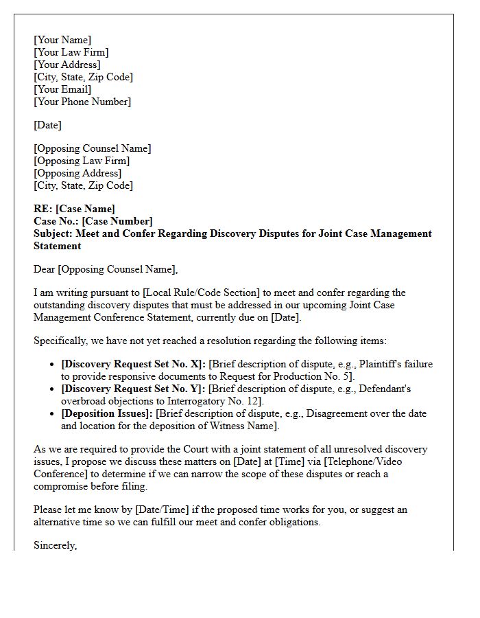Discovery Dispute Meet and Confer Letter Regarding Joint Case Management Conference Statement
