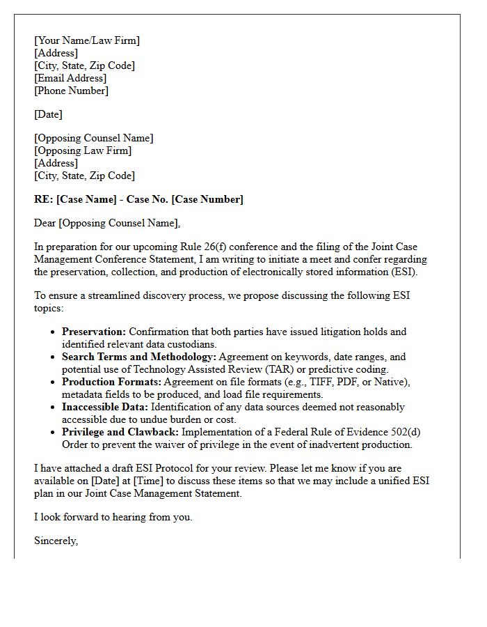 Electronic Discovery Meet and Confer Letter Regarding Joint Case Management Conference Statement