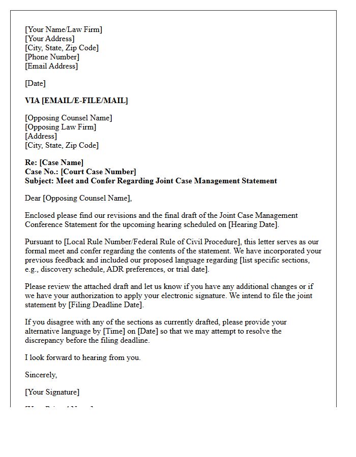 Final Draft Review Meet and Confer Letter Regarding Joint Case Management Conference Statement