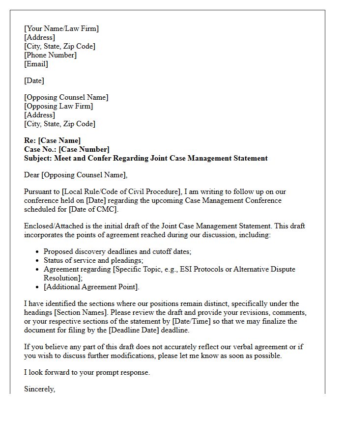 Post-Conference Agreement Meet and Confer Letter Regarding Joint Case Management Conference Statement