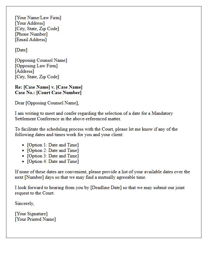 Initial Request Meet and Confer Letter Regarding Settlement Conference Availability