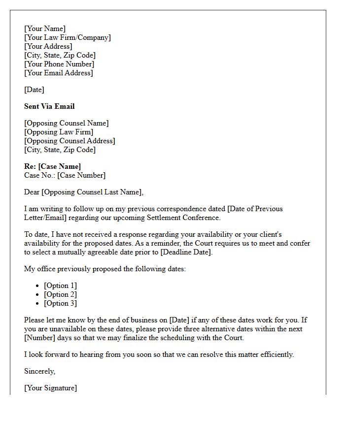 Follow-Up Meet and Confer Letter Regarding Settlement Conference Availability