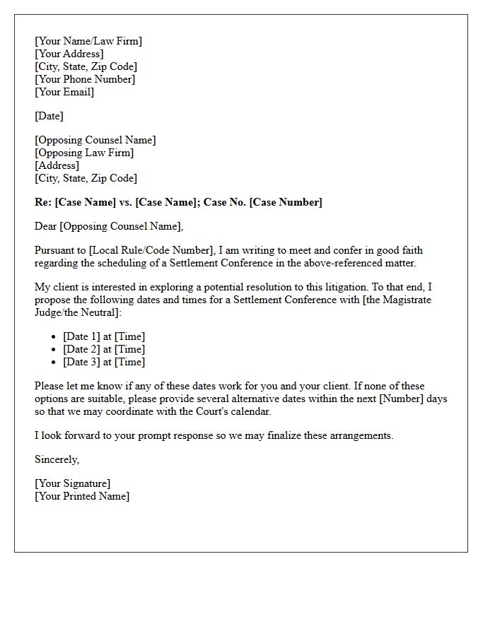 Good Faith Meet and Confer Letter Regarding Settlement Conference Availability