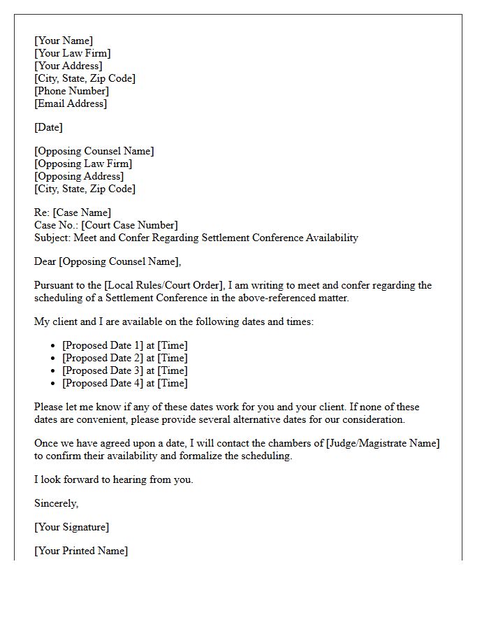 Counsel Proposed Dates Meet and Confer Letter Regarding Settlement Conference Availability