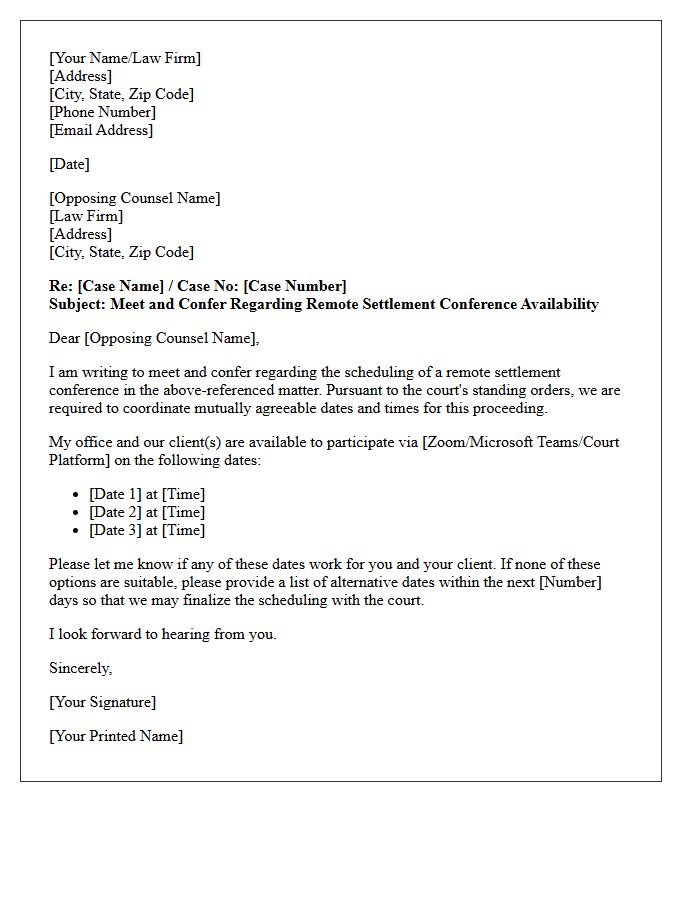 Virtual Meet and Confer Letter Regarding Remote Settlement Conference Availability