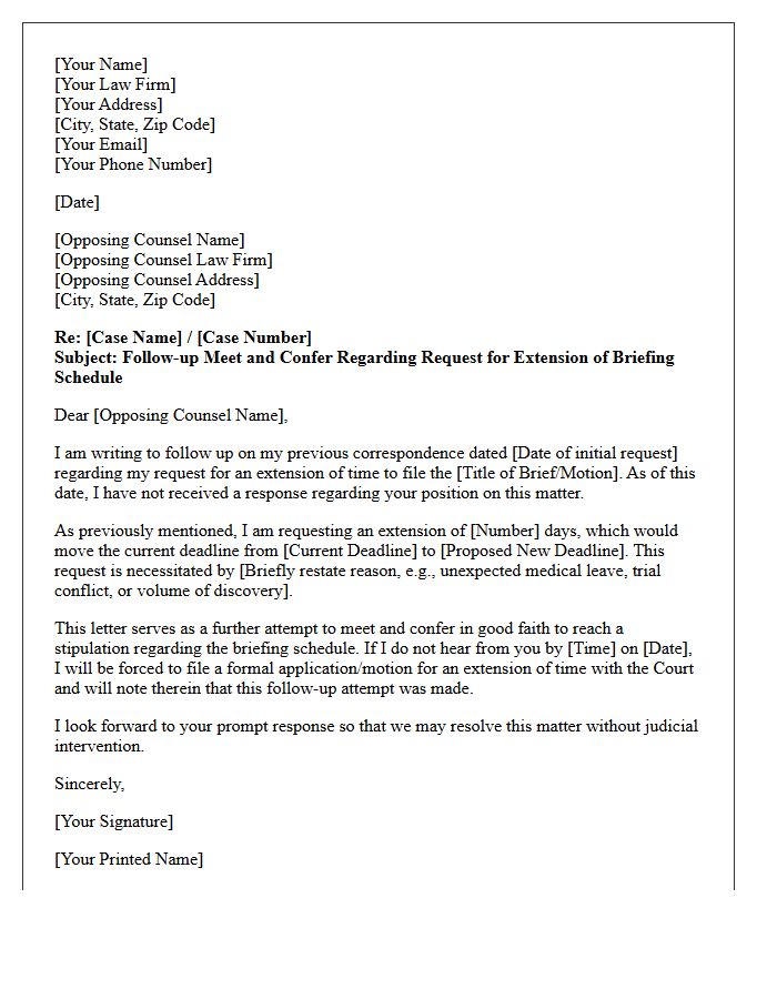 Follow Up Meet and Confer Letter Regarding Request for Extension of Briefing Time Limits