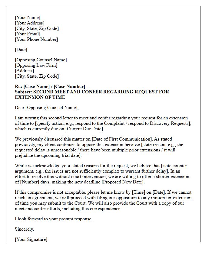 Second Meet and Confer Letter Regarding Opposed Request for Extension of Time Limits