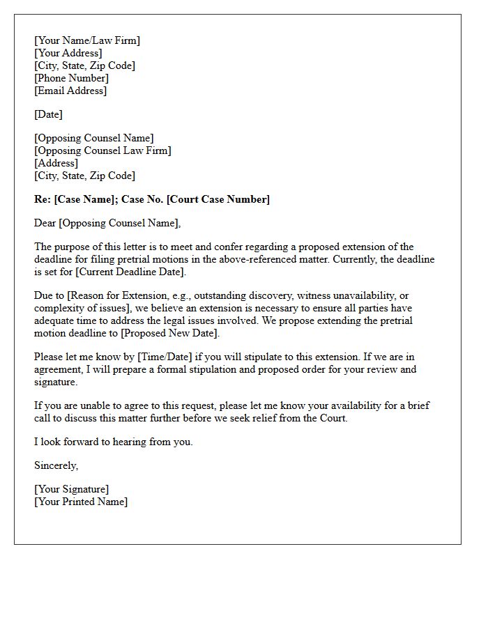 Meet and Confer Letter Regarding Request for Extension of Pretrial Motion Time Limits