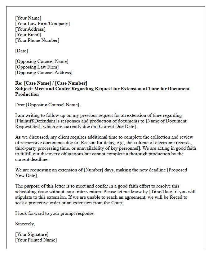 Meet and Confer Letter Regarding Request for Extension of Time Limits for Document Production
