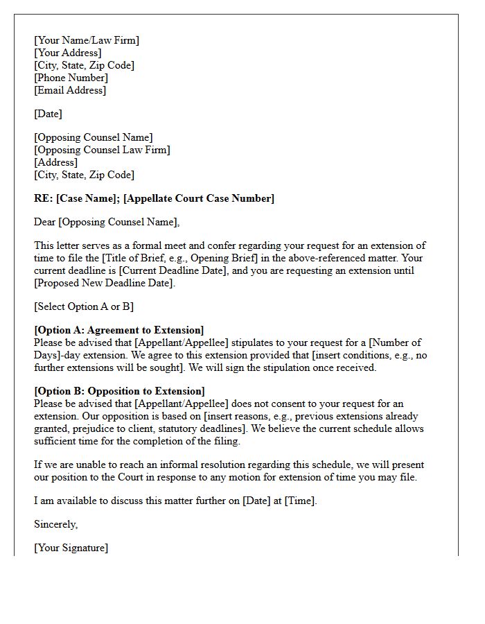Meet and Confer Letter Regarding Defendant Request for Extension of Appellate Time Limits