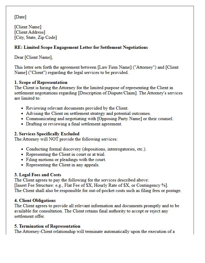 Settlement Negotiation Limited Scope Representation Engagement Letter