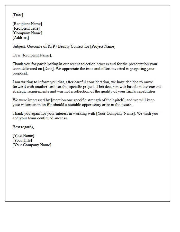 Post Beauty Contest Pitch Non-Engagement Letter