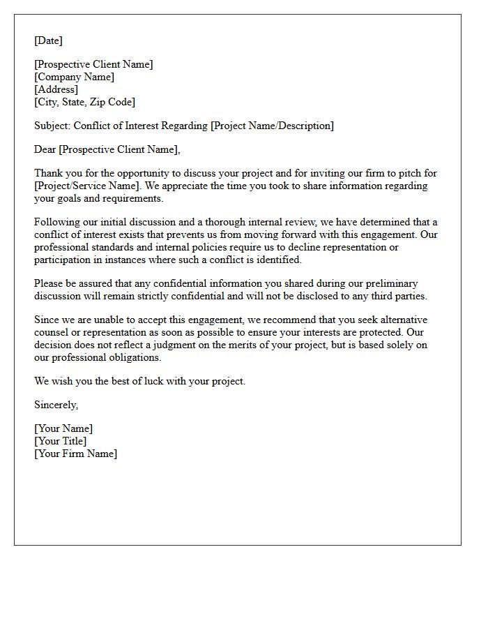 Conflict Of Interest Pitch Non-Engagement Letter