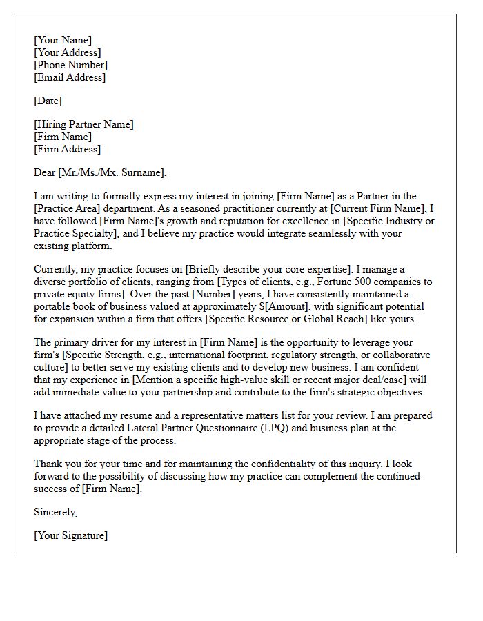 General Lateral Partner Transfer Cover Letter