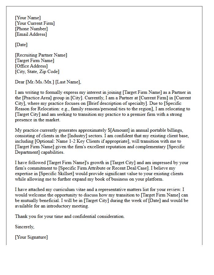 Geographic Relocation Lateral Partner Transfer Cover Letter