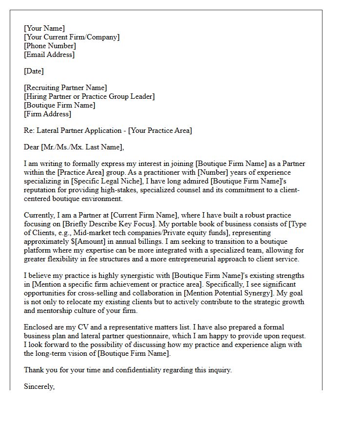 Boutique Firm Lateral Partner Transfer Cover Letter