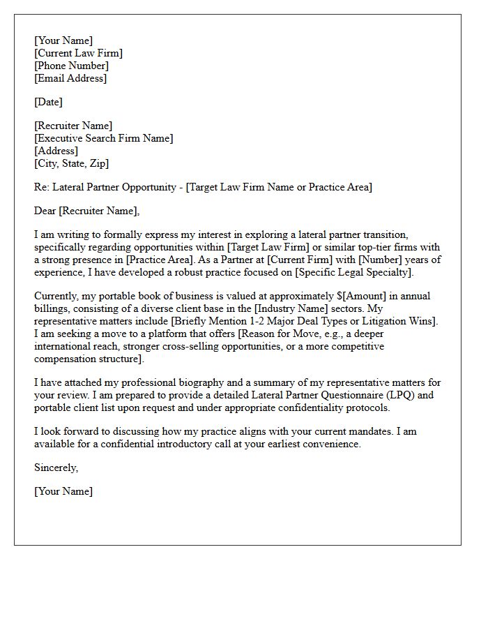 Executive Search Firm Lateral Partner Transfer Cover Letter