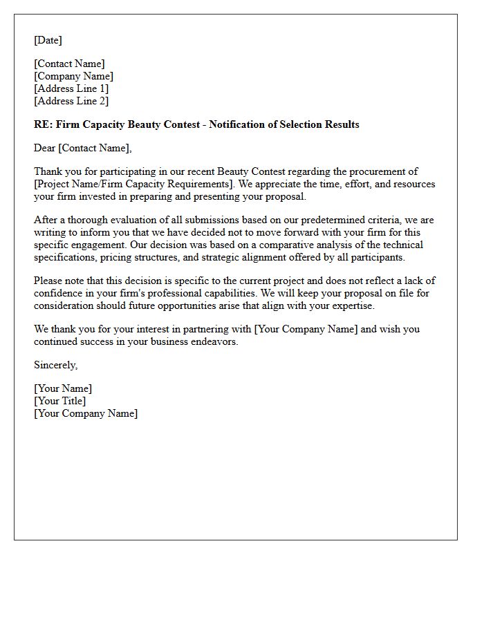 Firm Capacity Beauty Contest Non-Engagement Letter