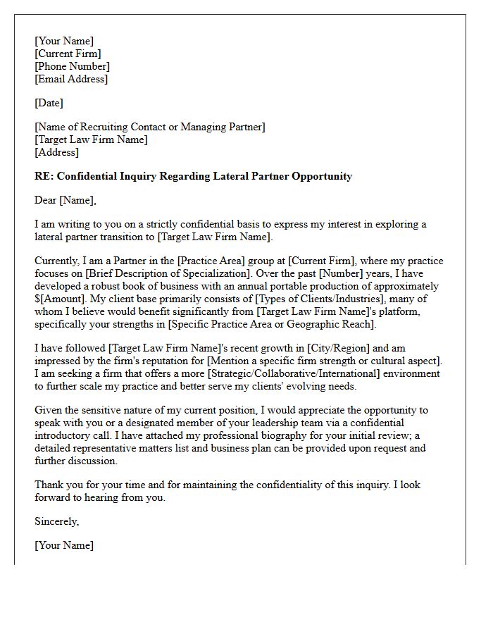 Confidential Inquiry Lateral Partner Transfer Cover Letter