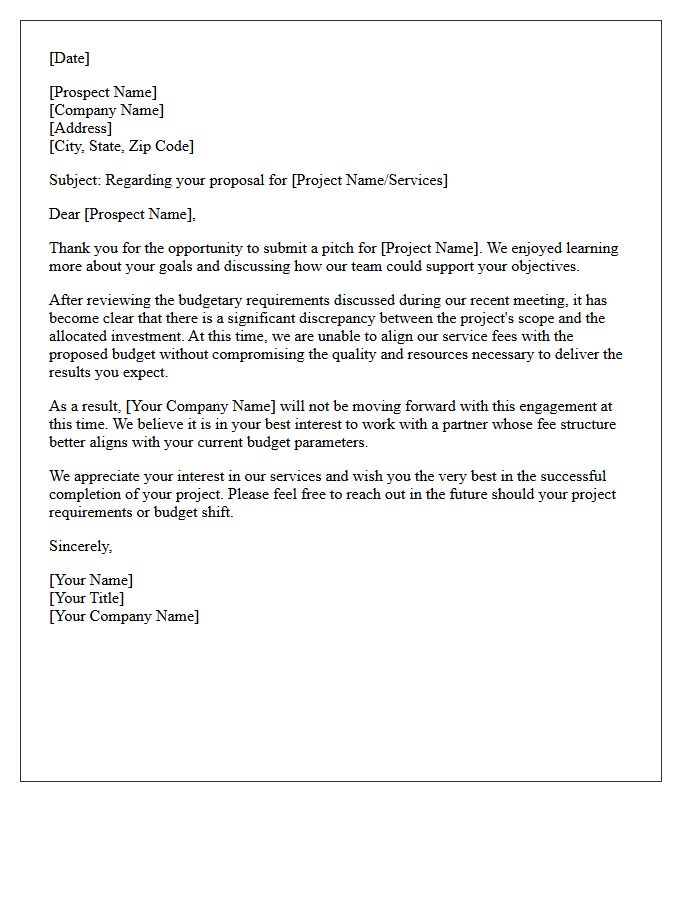Fee Discrepancy Pitch Non-Engagement Letter