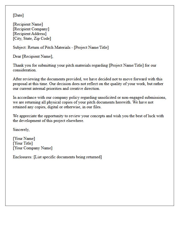 Pitch Document Return Non-Engagement Letter