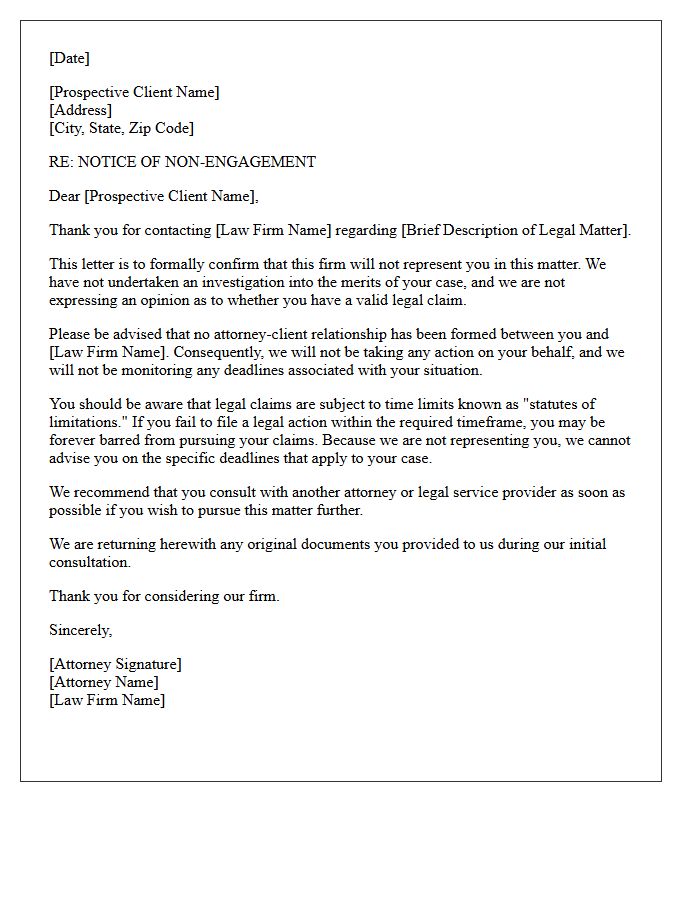 No Attorney-Client Relationship Non-Engagement Letter