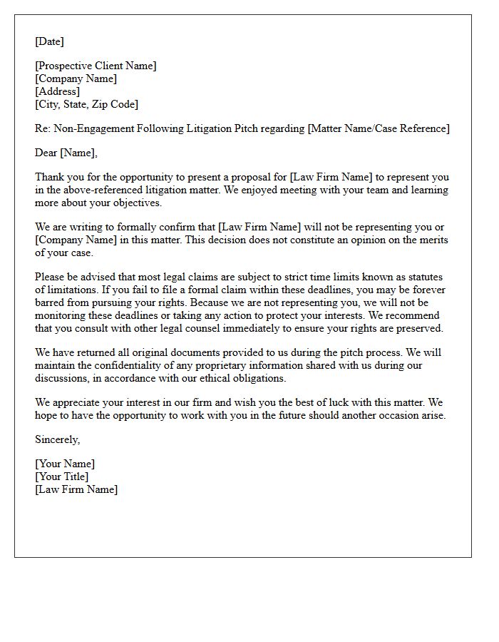 Litigation Pitch Non-Engagement Letter