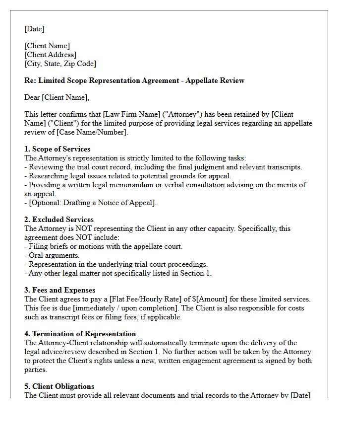 Appellate Review Limited Scope Representation Engagement Letter