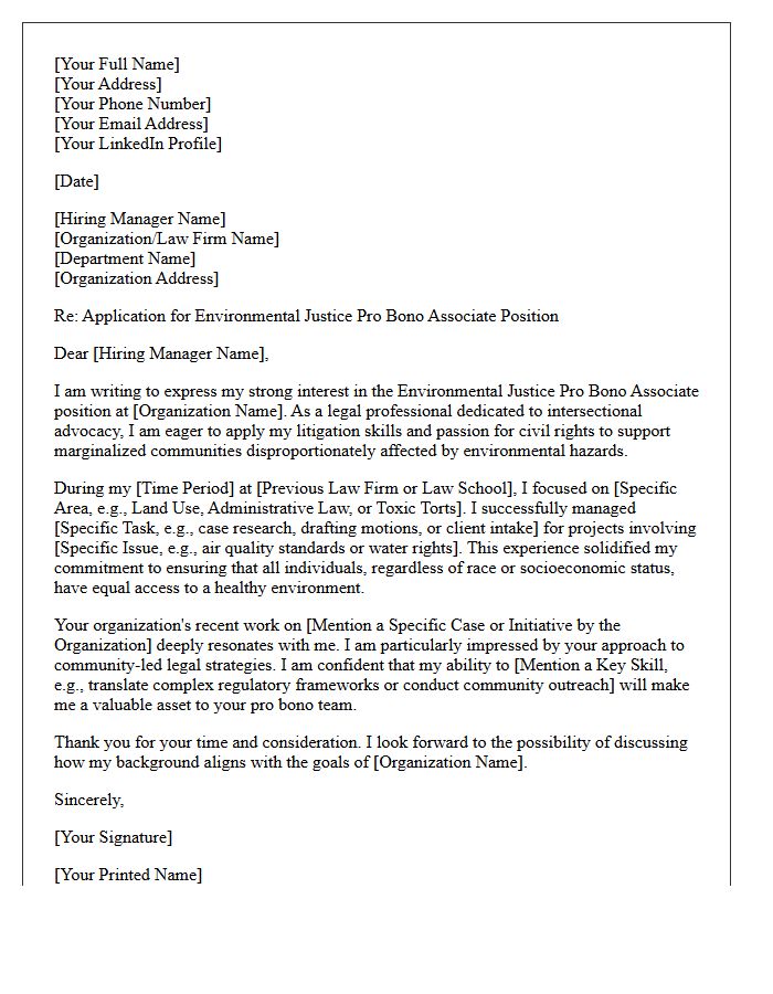 Environmental Justice Pro Bono Associate Cover Letter