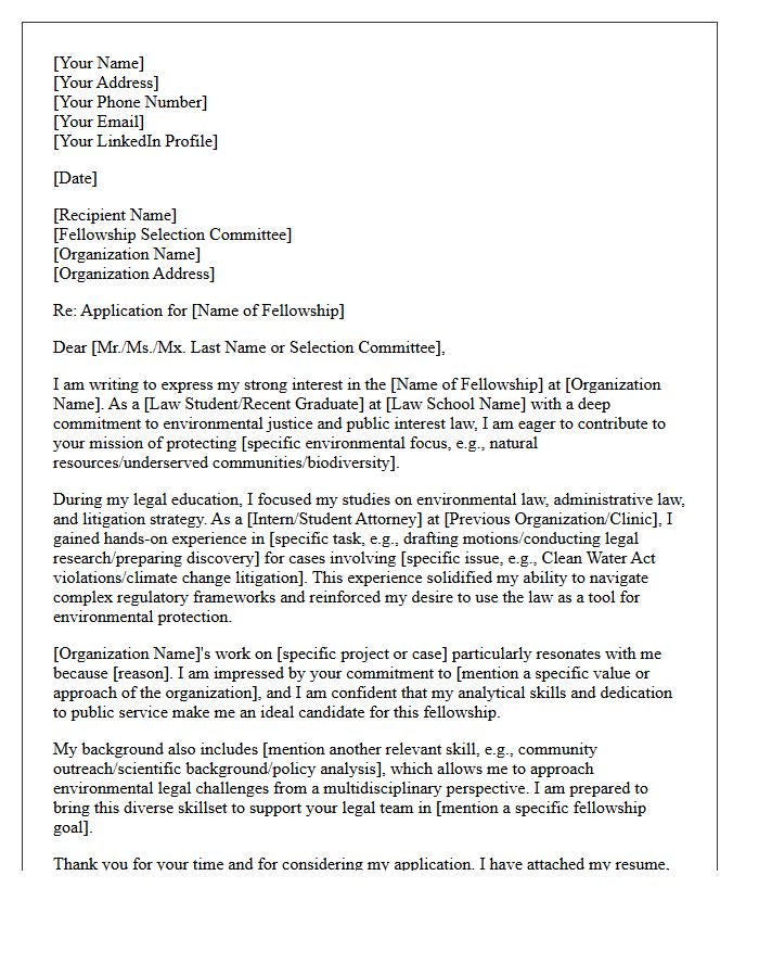 Public Interest Environmental Litigation Fellowship Cover Letter