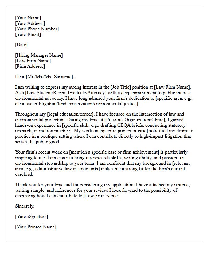 Boutique Environmental Law Firm Public Interest Cover Letter