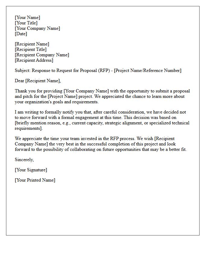 Formal RFP Pitch Non-Engagement Letter