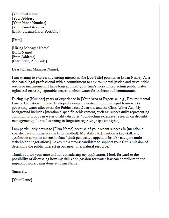Water Rights Public Interest Law Firm Cover Letter