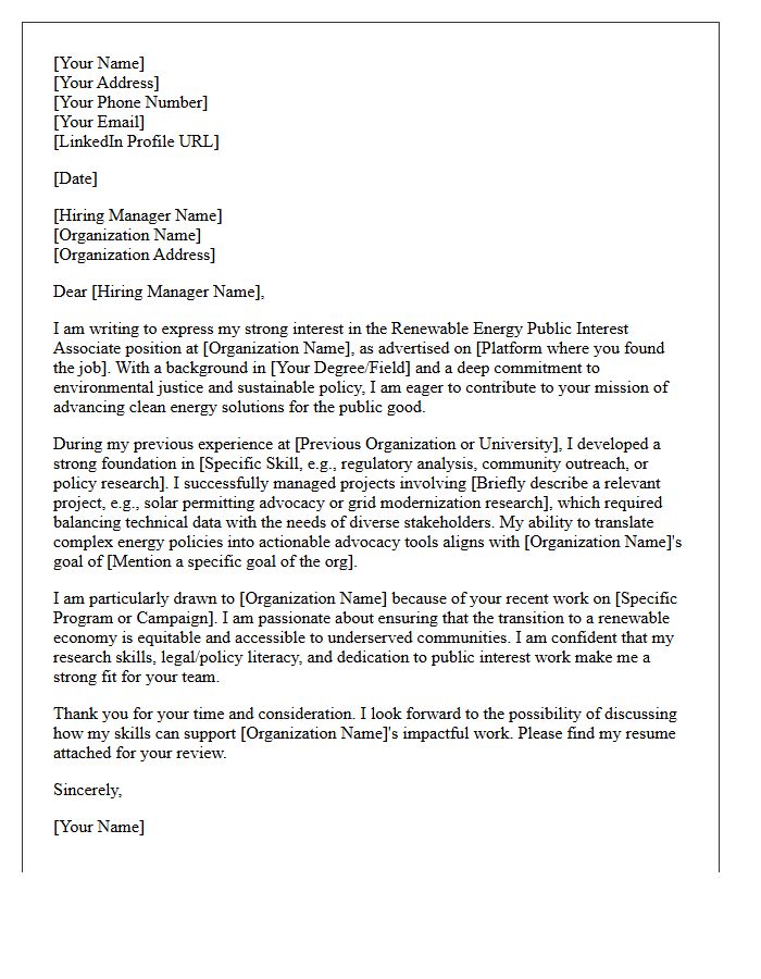 Renewable Energy Public Interest Associate Cover Letter