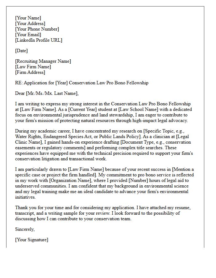 Conservation Law Firm Pro Bono Fellowship Cover Letter