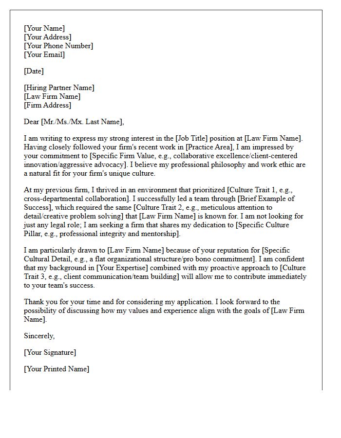 Law Firm Culture Alignment Demonstrated in the Letter