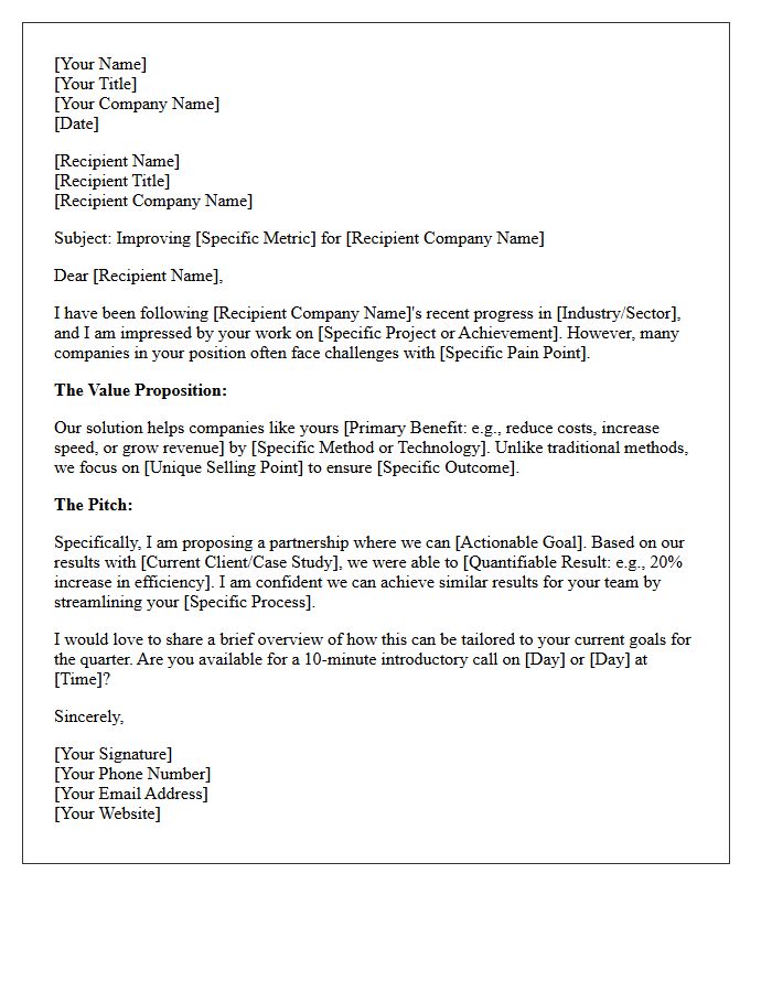Value Proposition and Pitch Included in the Letter
