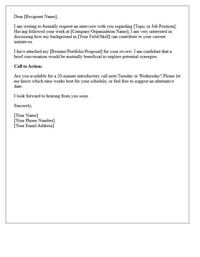 Interview Request and Call to Action in the Letter