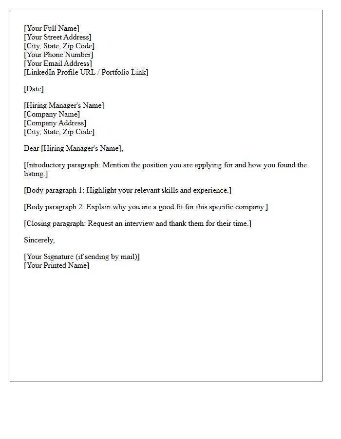 Applicant Contact Information Displayed At The Top Of The Letter