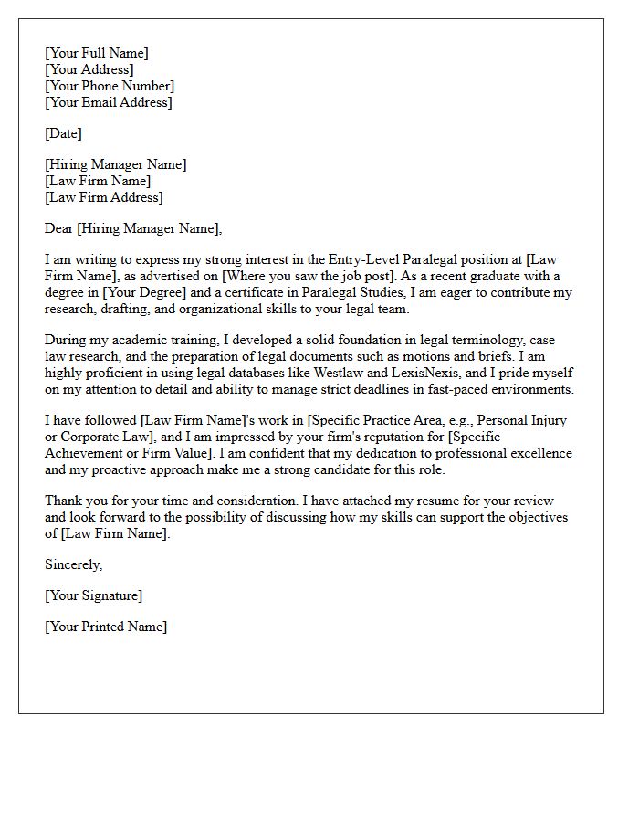 Introduction Expressing Interest In The Entry-Level Paralegal Position Within The Letter